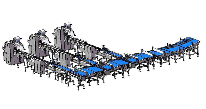 Up feeding packaging system for bakery industry